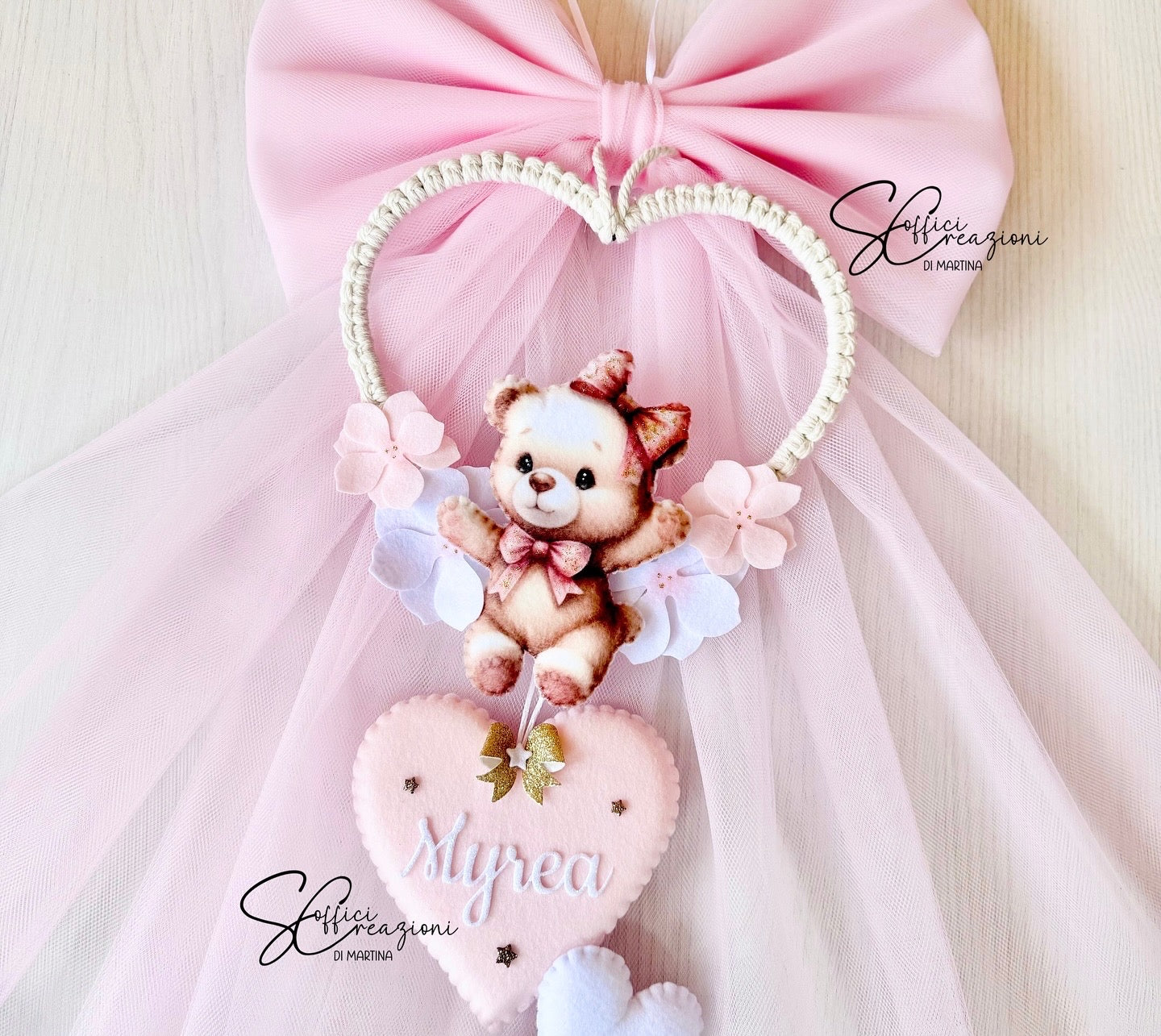 Fiocco nascita orsetto macramè