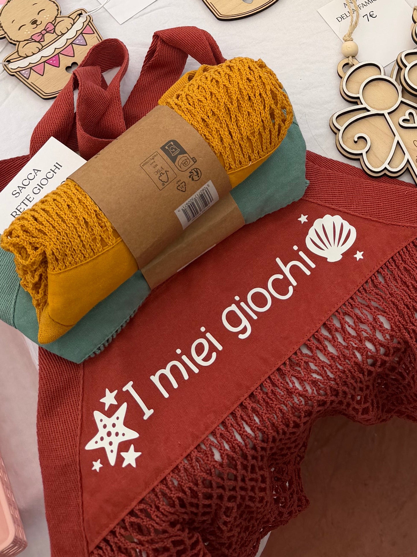Sacca rete giochi rossa con scritta