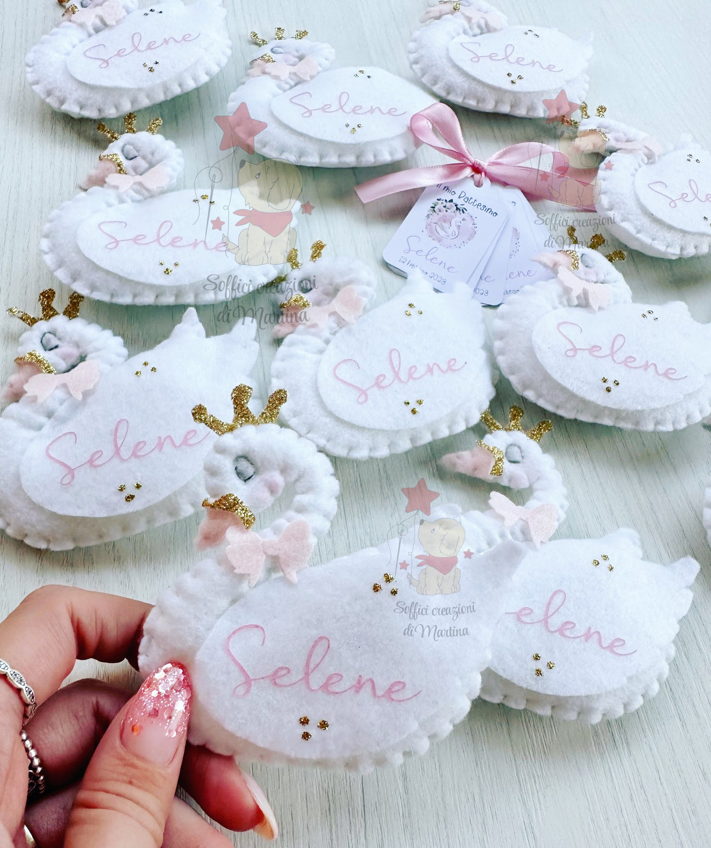 Bomboniera con cigno calamita per battesimo