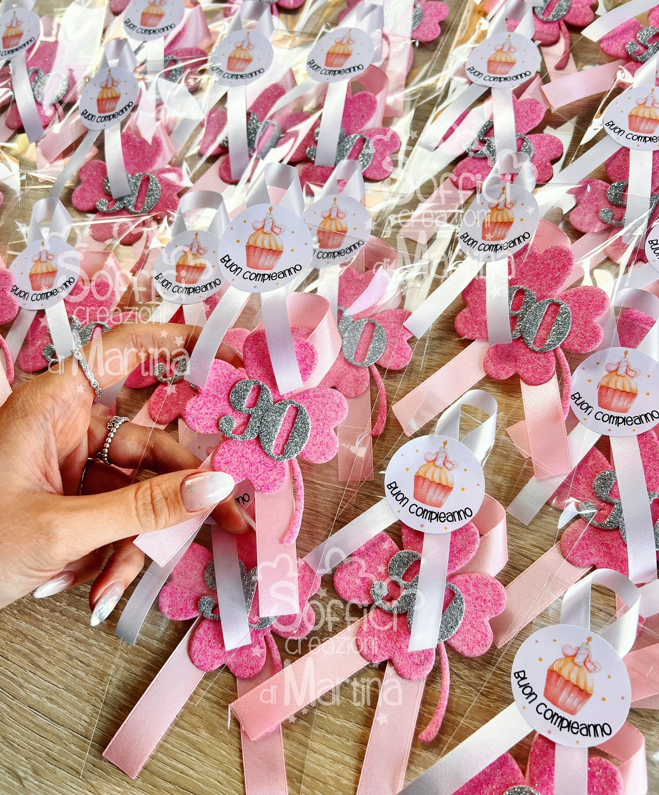 Bomboniera calamita a forma di quadrifoglio per compleanno