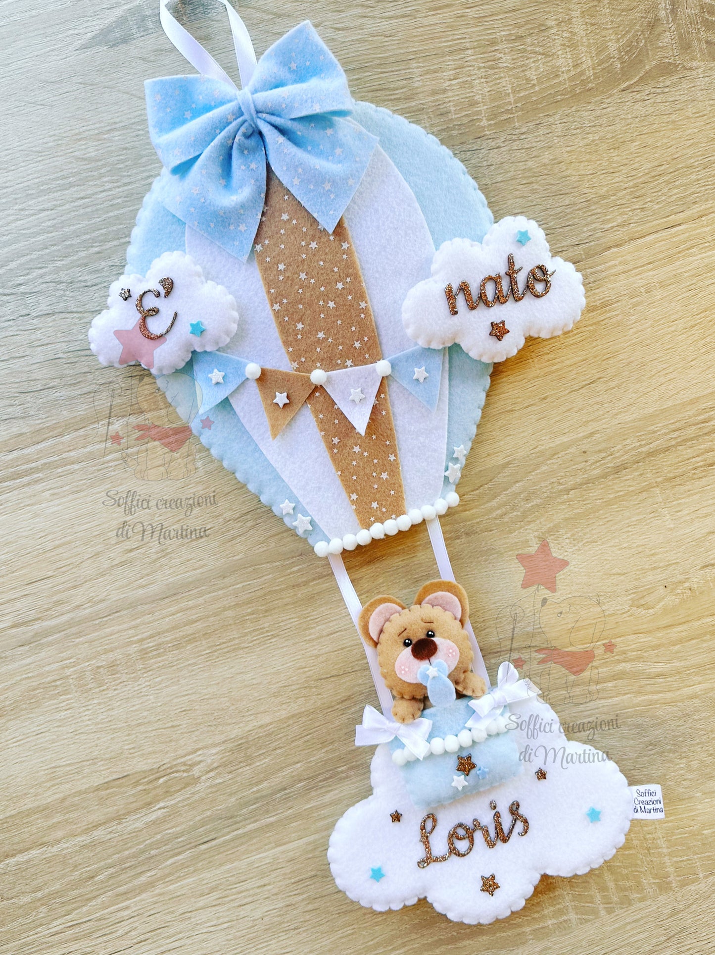 Fiocco nascita mongolfiera bandierine