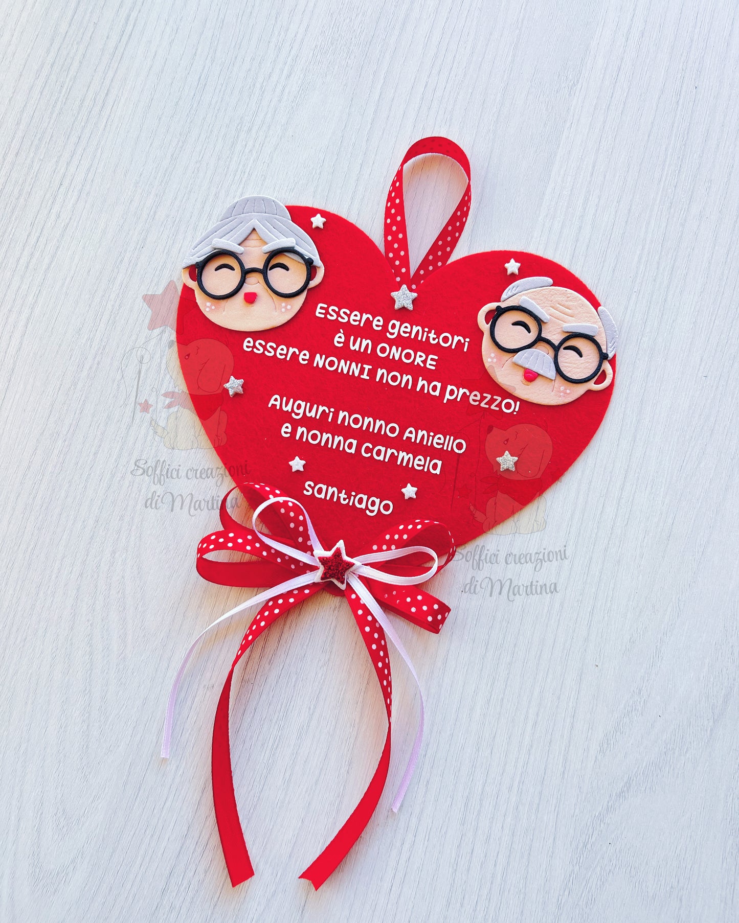 Cuore in feltro dedica per i nonni