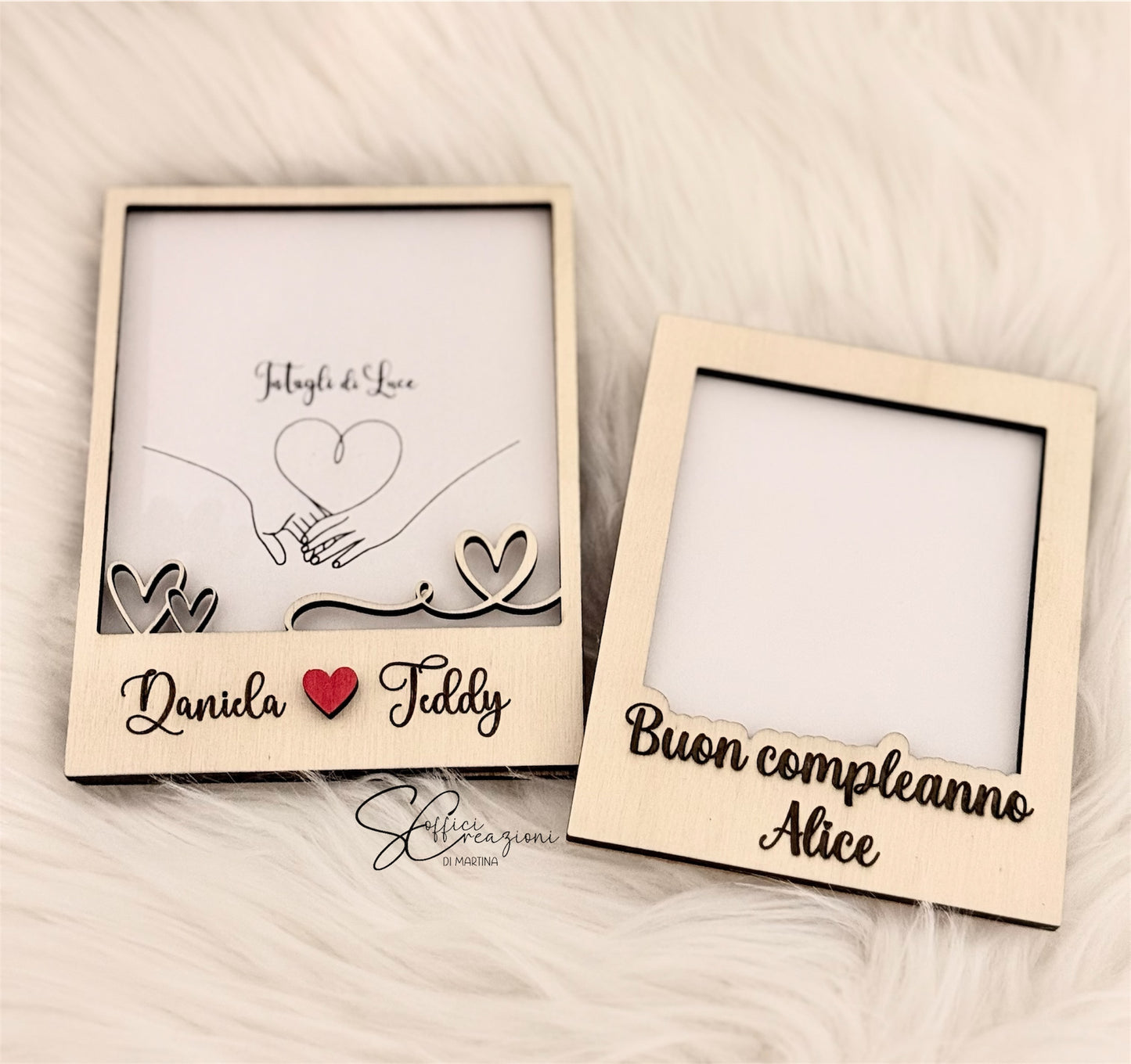 Portafoto in legno con piedistallo