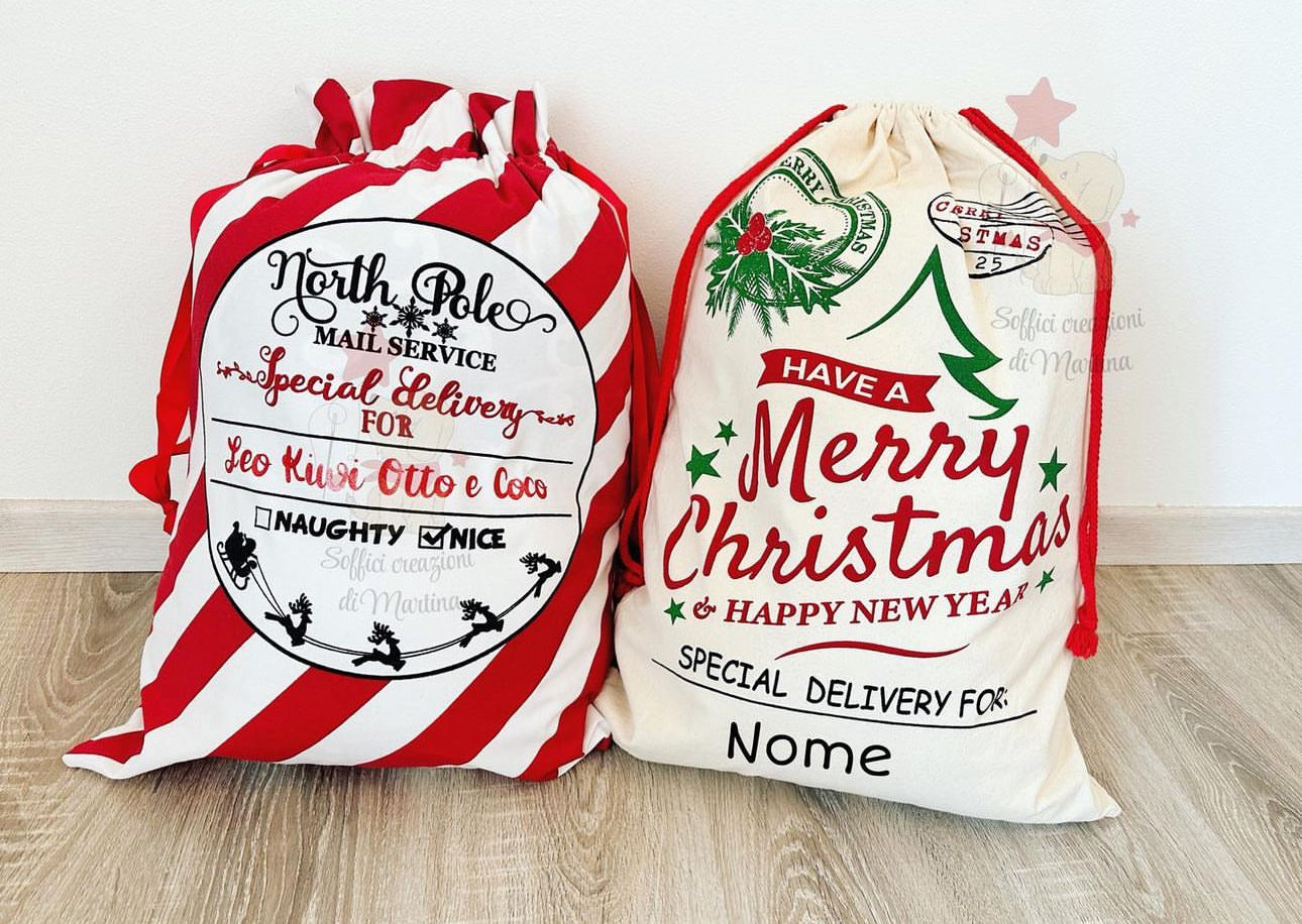 Sacco porta regali di babbo Natale personalizzata