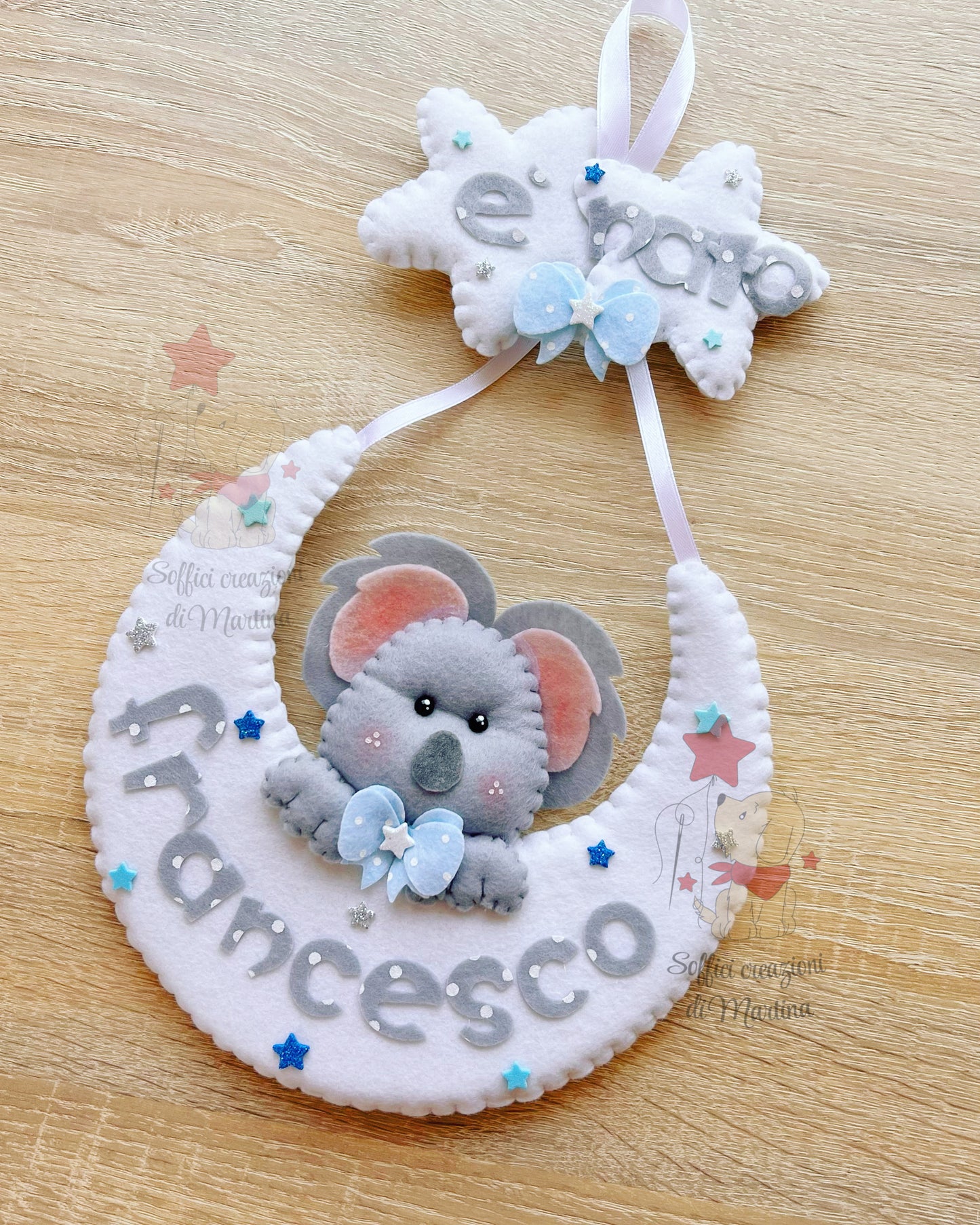 Fiocco nascita luna e koala