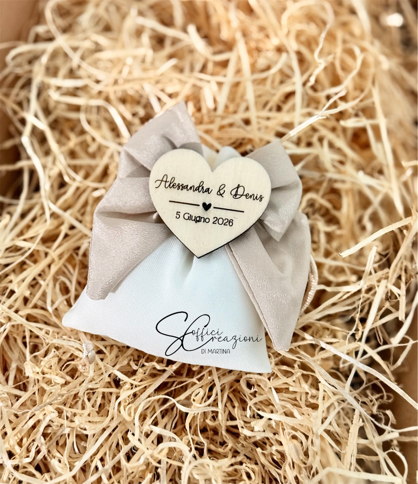 Bomboniera matrimonio ciondolo legno