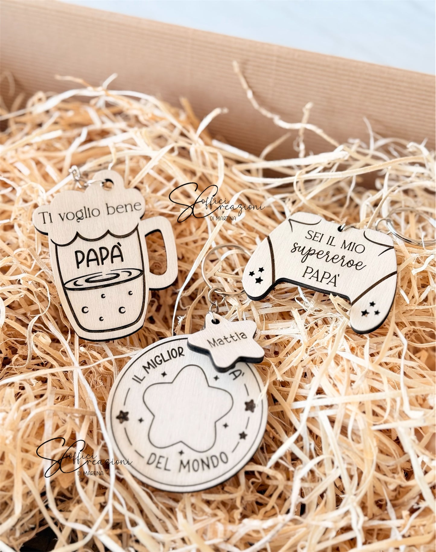 Portachiavi festa del papà in legno