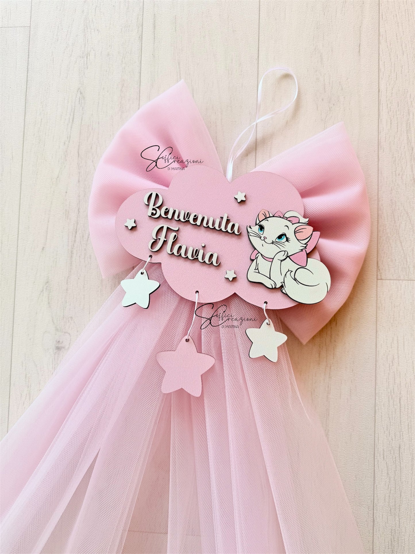 Fiocco nascita in legno minou