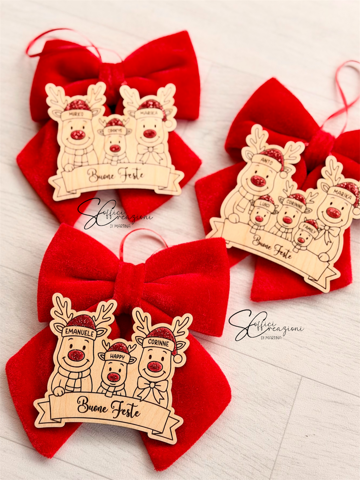 Fiocco natalizio famiglia in legno