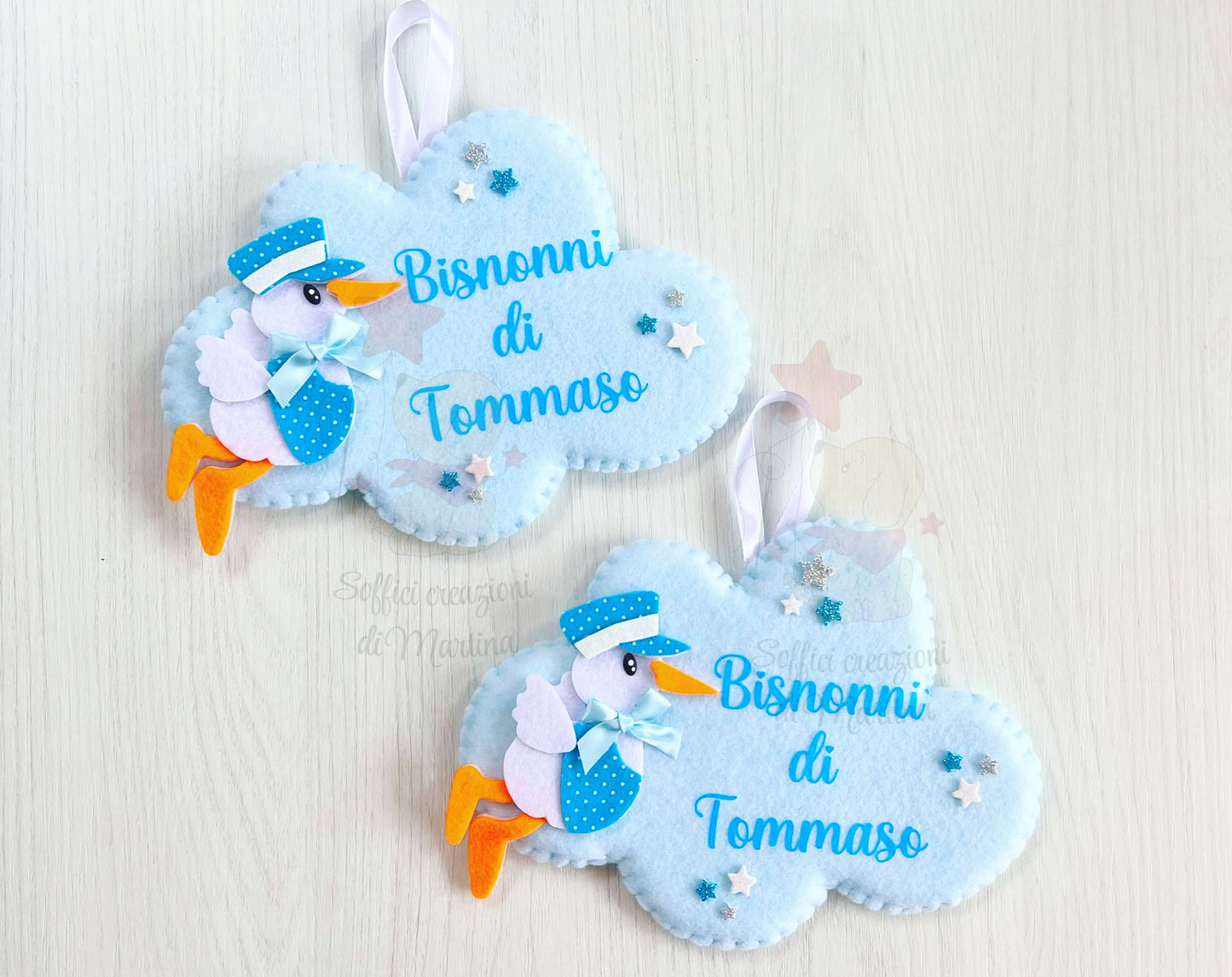 Nuvola fiocco nascita con cicogna