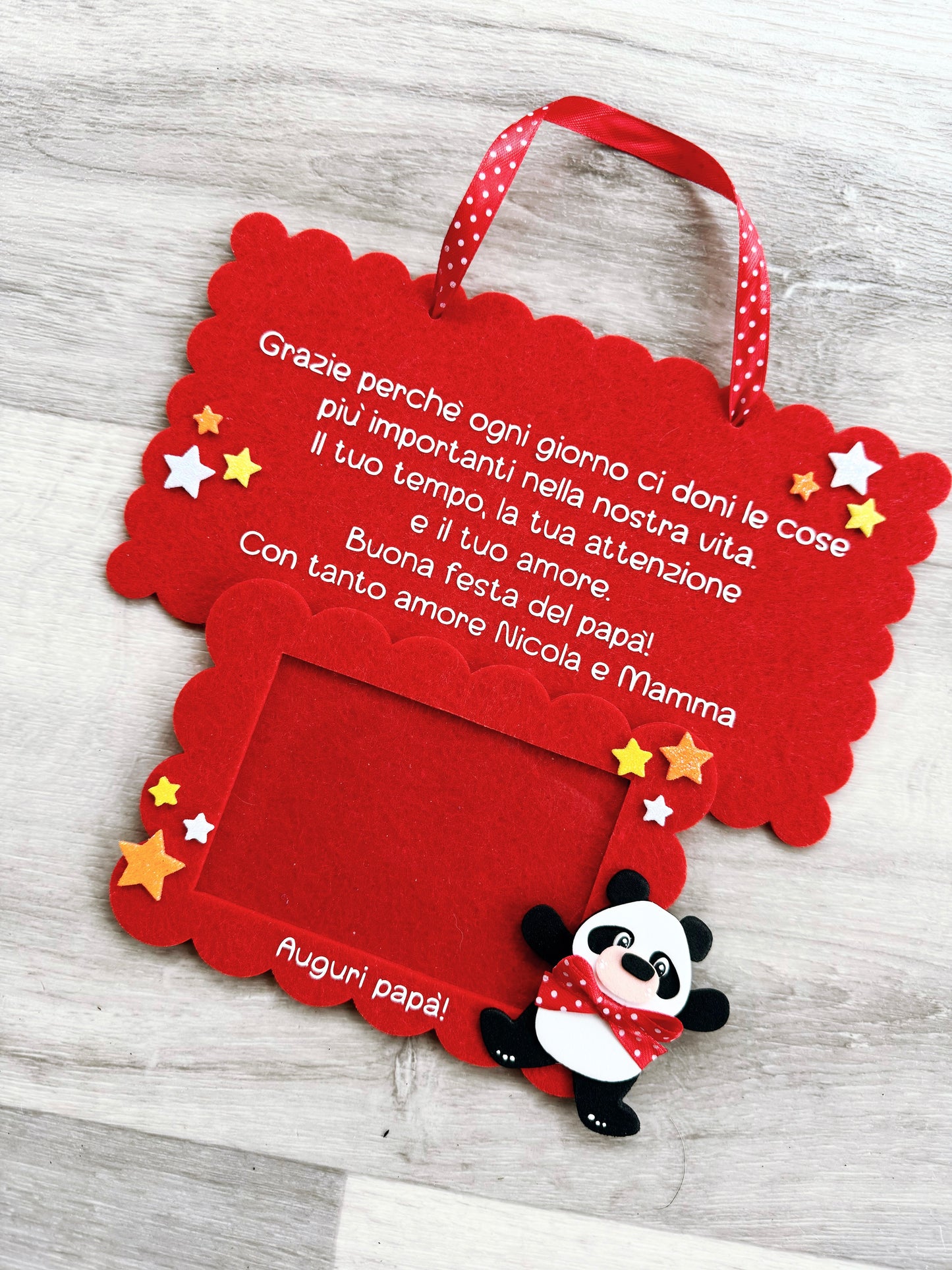 Targa con dedica papà in feltro con portafoto