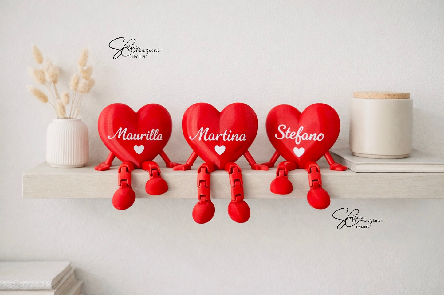 Coppia cuori personalizzati con gambe – Decorazione artigianale