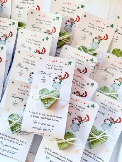 Green wedding favor with seed heart