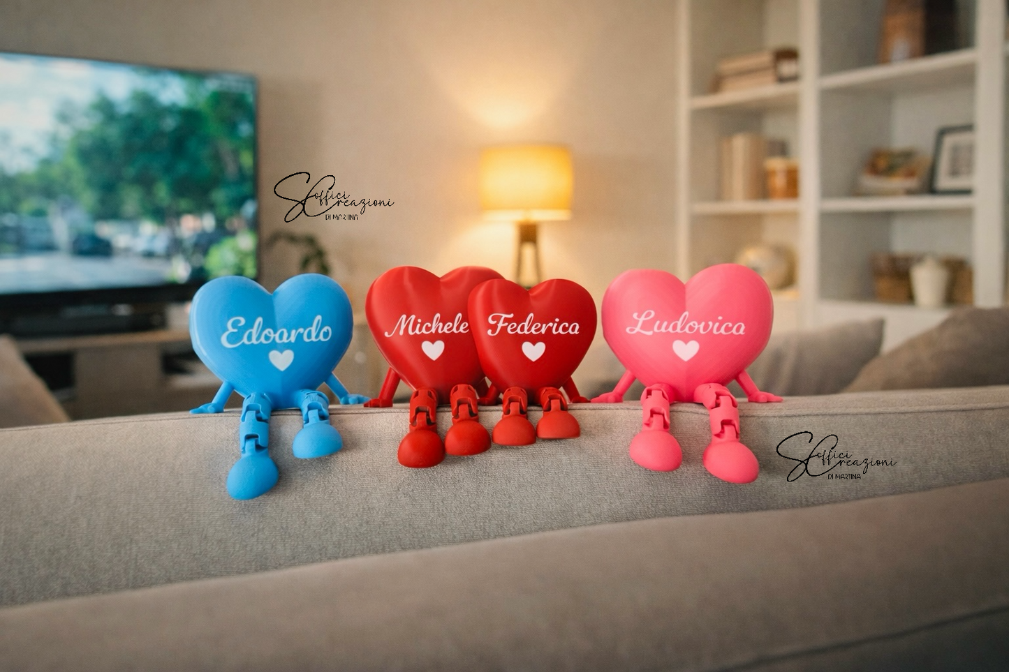 Coppia cuori personalizzati con gambe – Decorazione artigianale