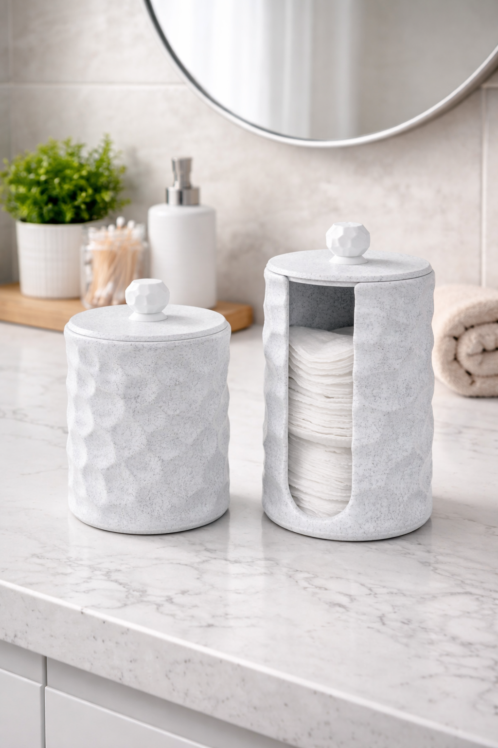 Set contenitori porta dischetti struccanti e bastoncini di cotone