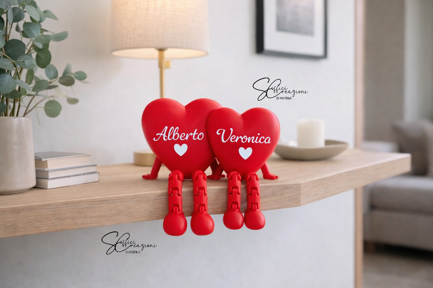 Coppia cuori personalizzati con gambe – Decorazione artigianale