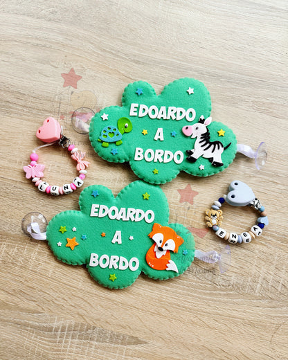 Bimbi a bordo in pannolenci a forma di nuvoletta verde
