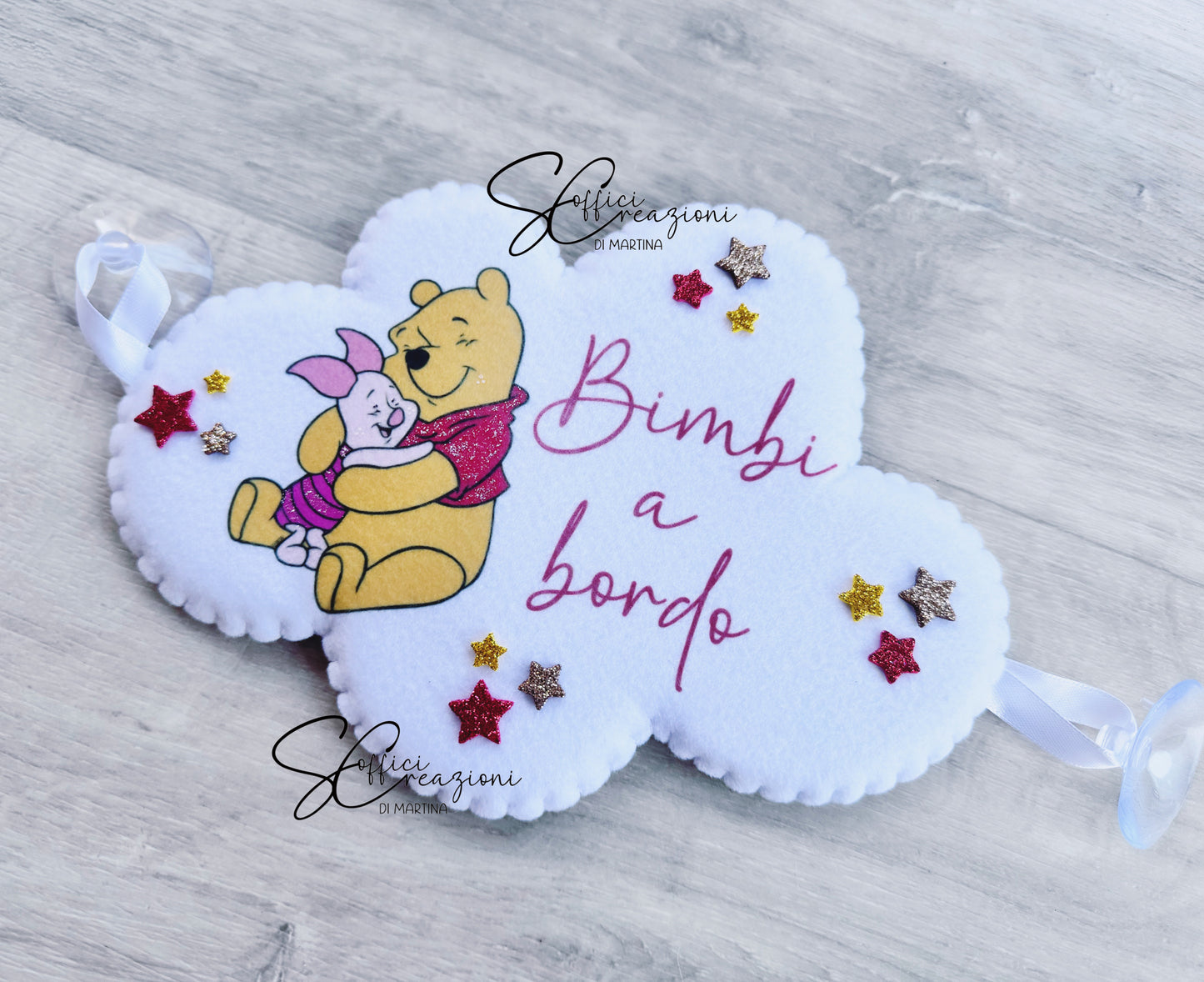 Bimbo a bordo con stampa winnie Pooh e pimpi 