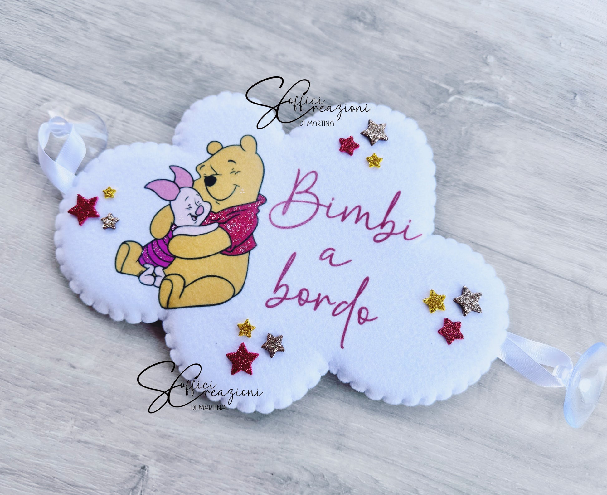 Bimbo a bordo con stampa winnie Pooh e pimpi 