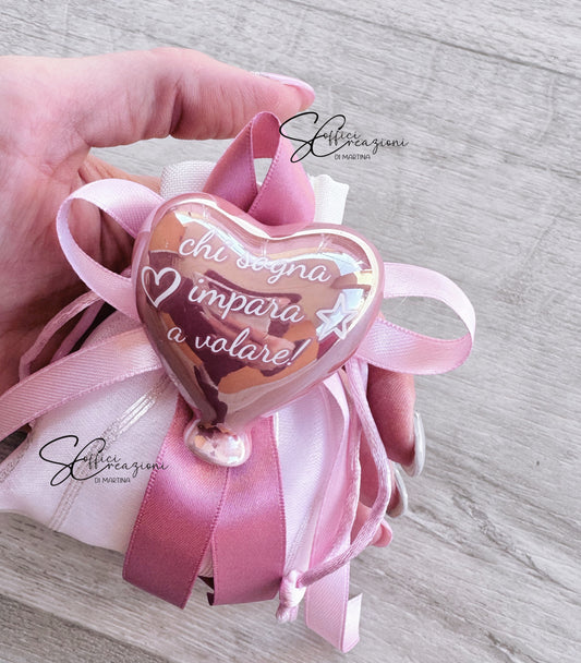Bomboniera cuore ceramica battesimo 