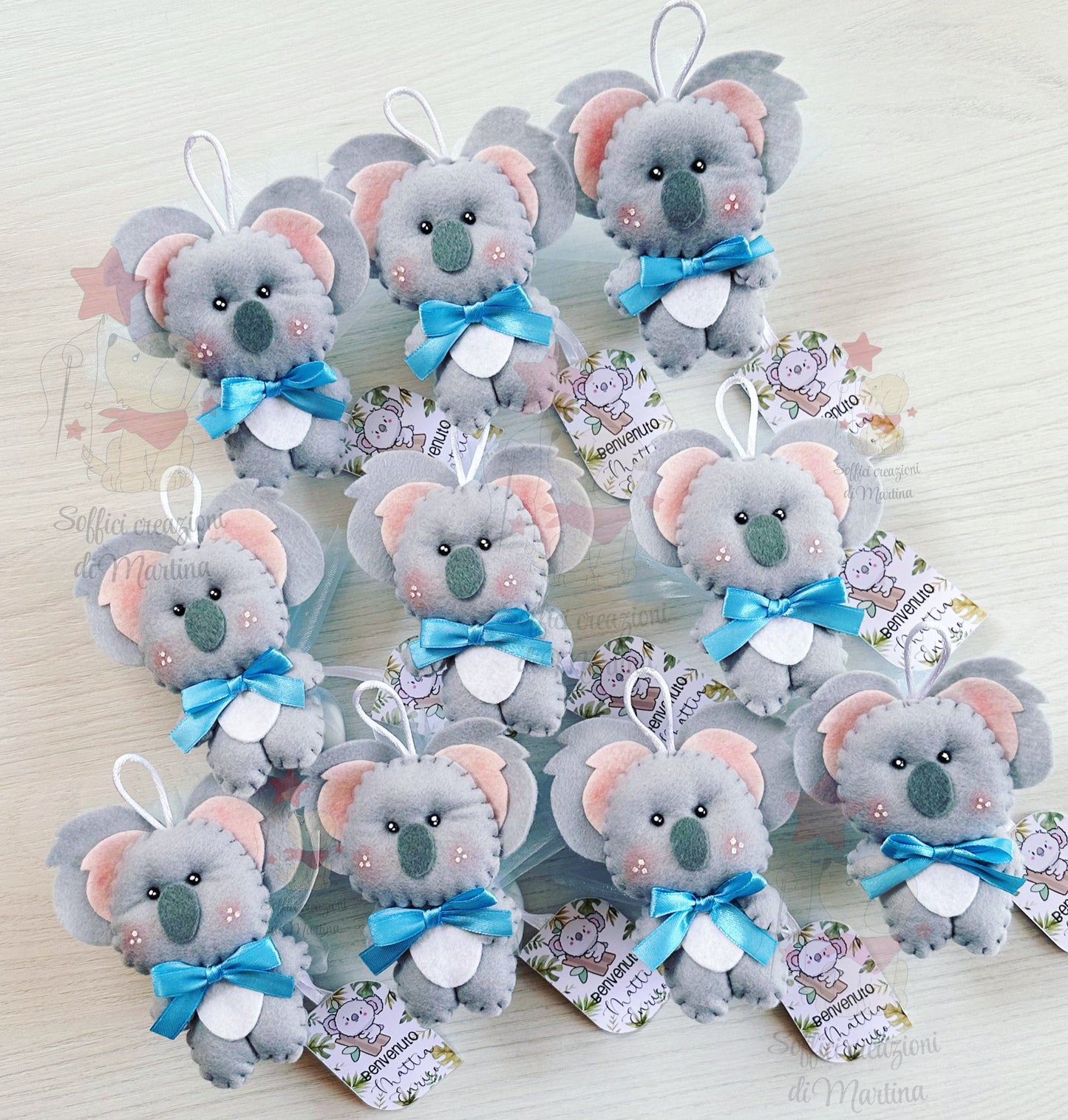 Bomboniera battesimo con confetti koala da appendere o calamita 