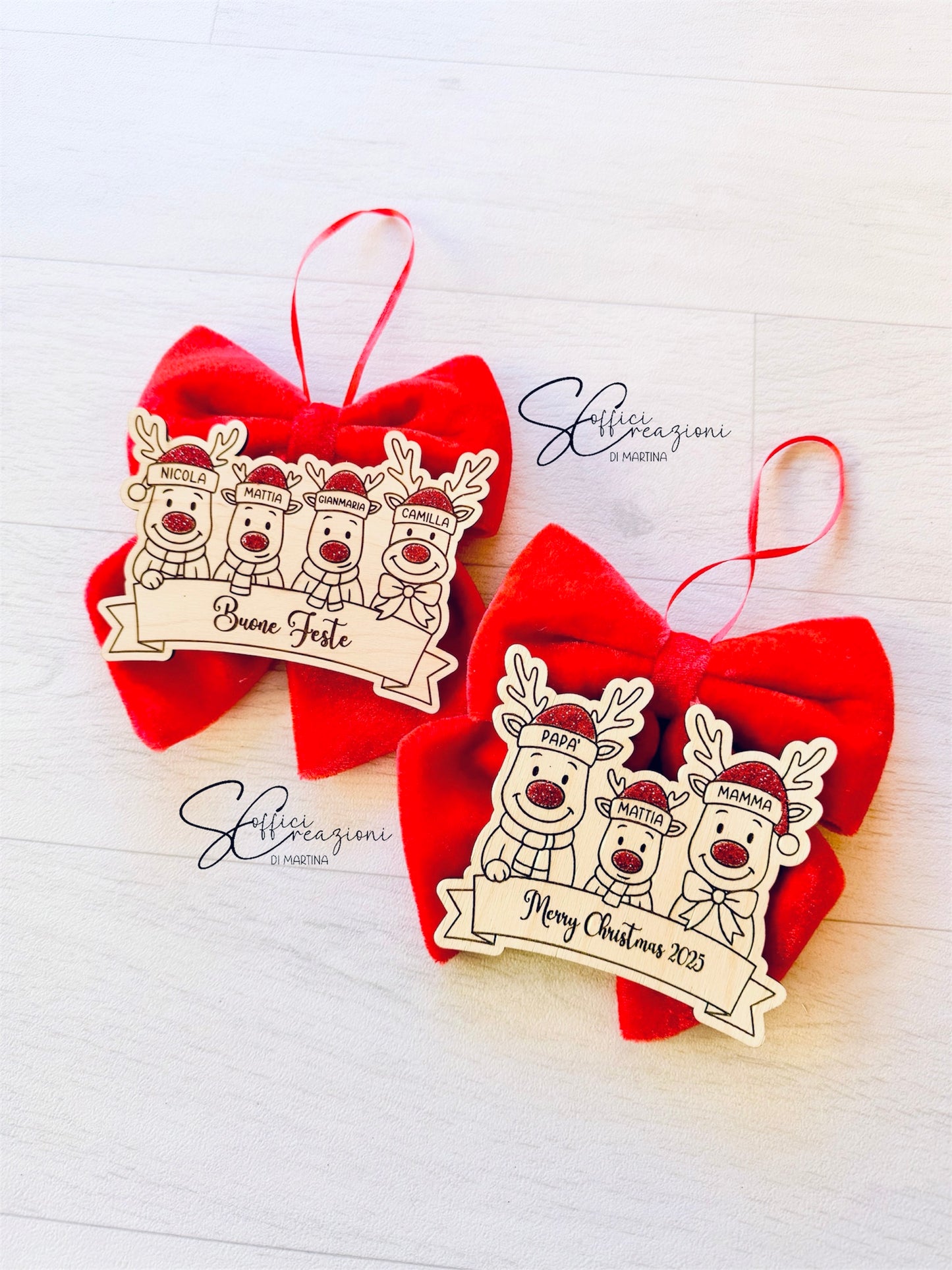 Fiocco natalizio famiglia in legno