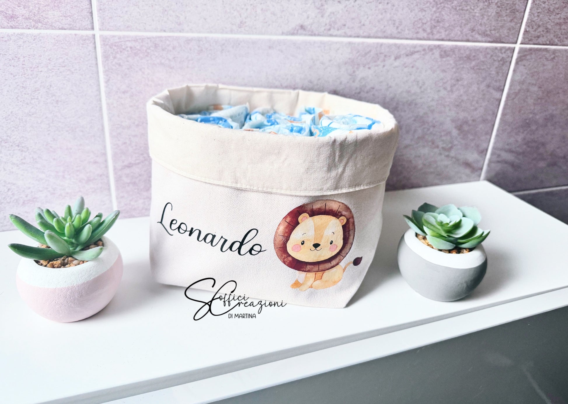 Porta Pannolini In Cotone Blu Personalizzabile | Borsa Per Accessori Bebè | Pratica E Morbida - Foto 9