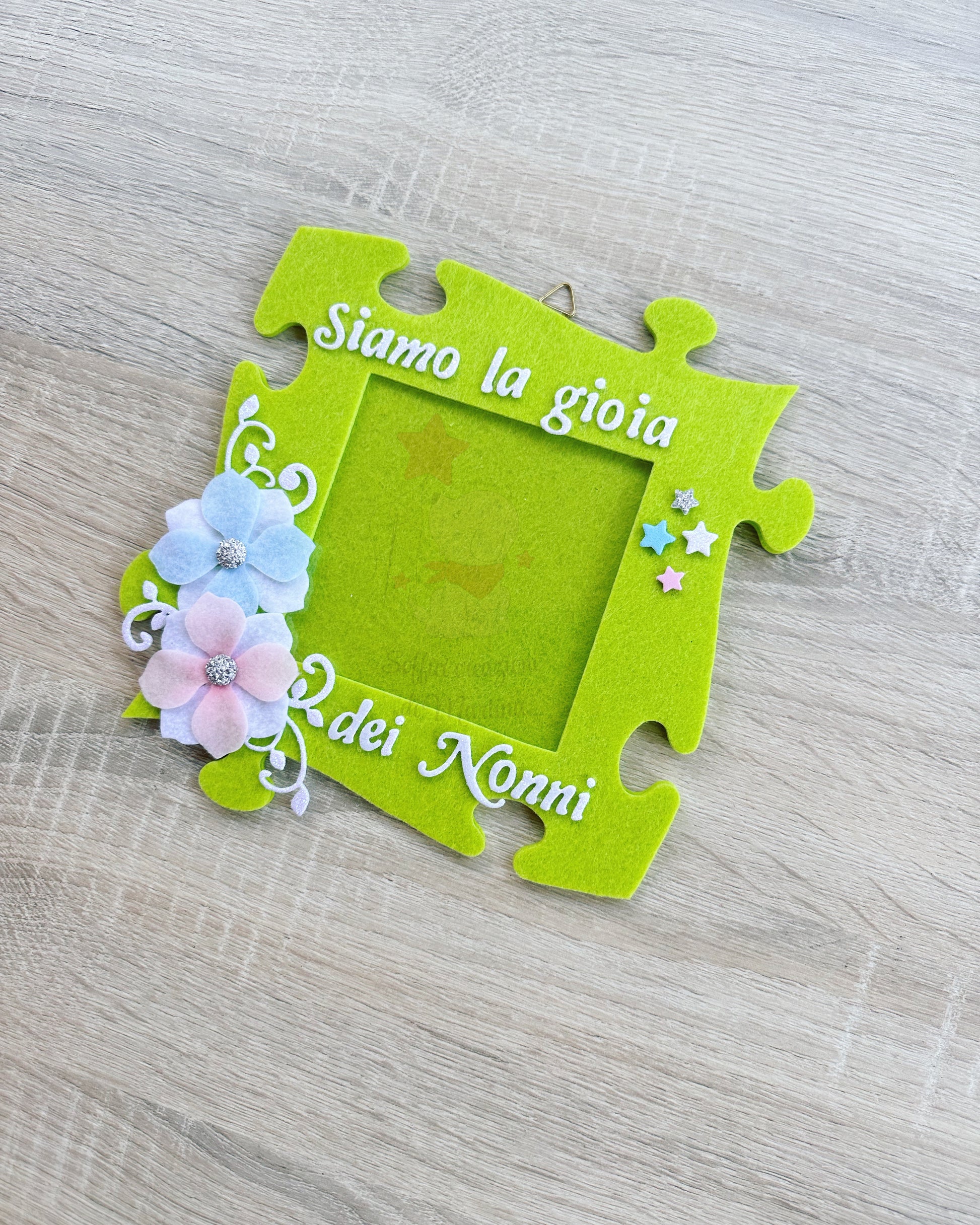 Cornice portafoto a forma di puzzle con frase