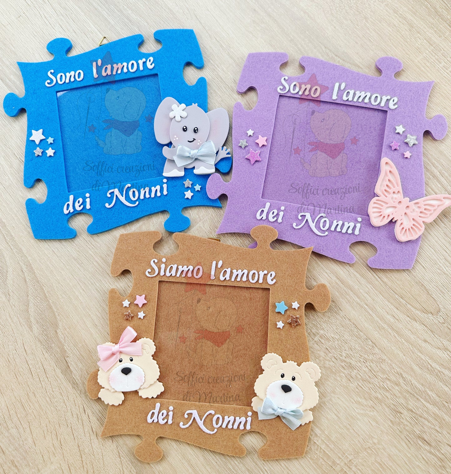 Cornice portafoto a forma di puzzle con frase