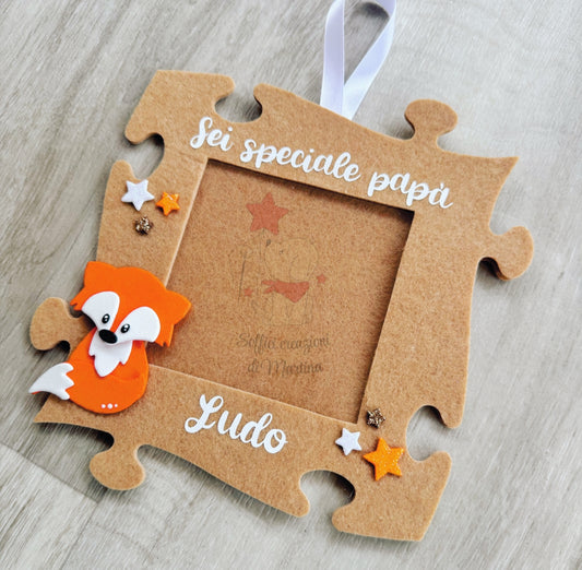 Cornice portafoto a forma di puzzle con frase