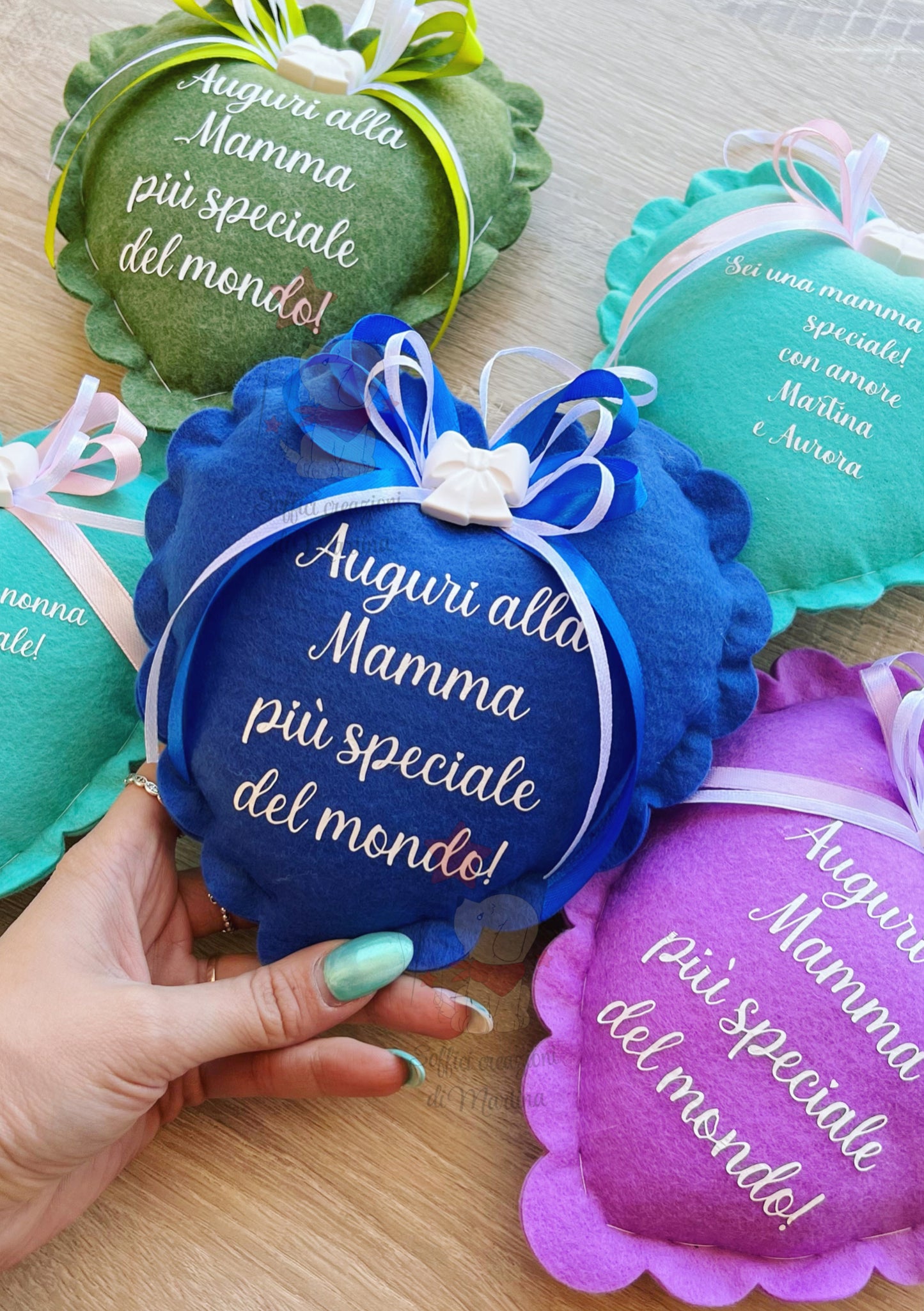 Cuore blu con dedica nonni mamme papà 