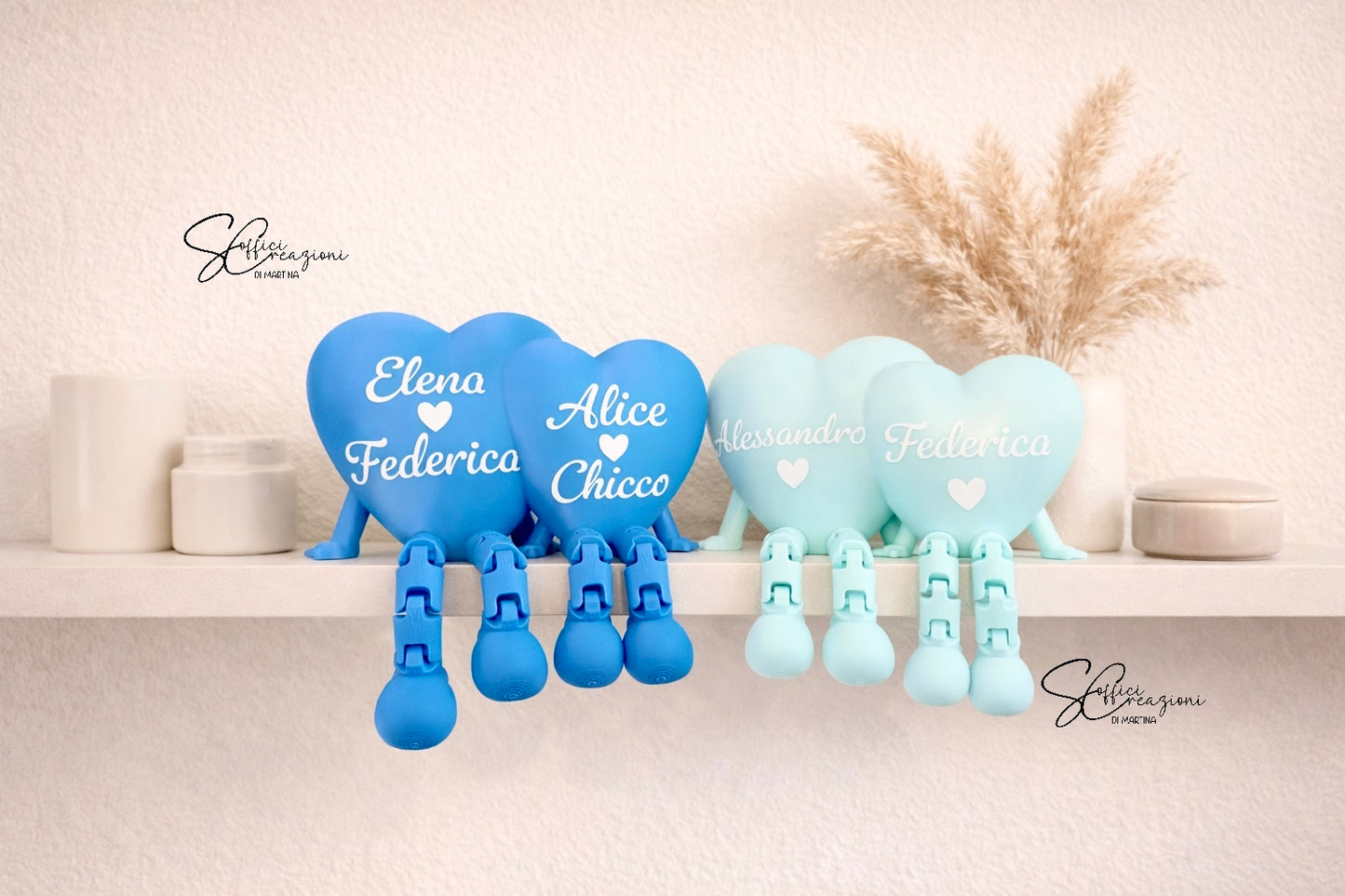 Coppia cuori personalizzati con gambe – Decorazione artigianale