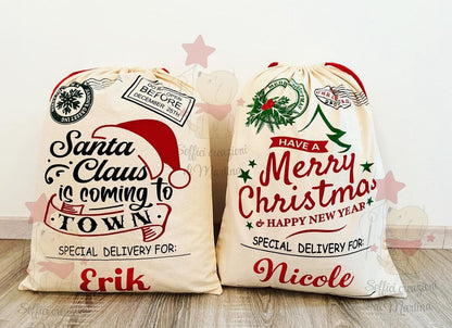 Sacco porta regali di babbo Natale personalizzata