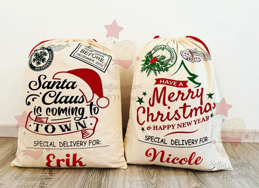 Sacco porta regali di babbo Natale personalizzata