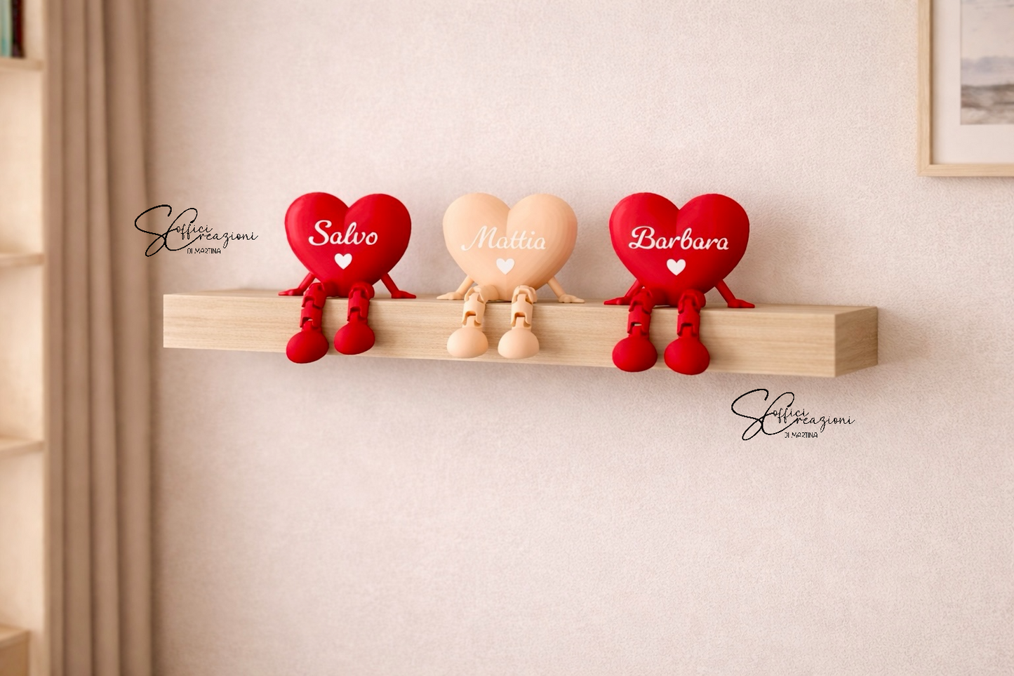 Coppia cuori personalizzati con gambe – Decorazione artigianale