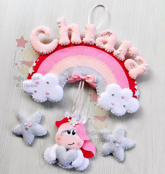 Fiocco nascita arcobaleno con unicorno 