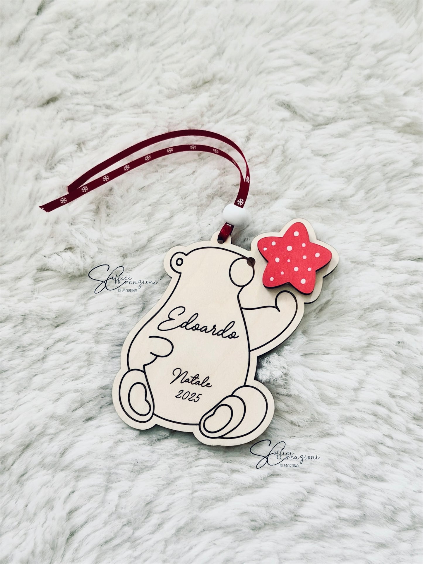 Decorazione natalizia orsetto stellina in legno