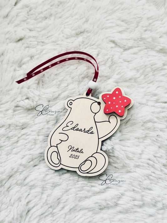 Decorazione natalizia orsetto stellina in legno