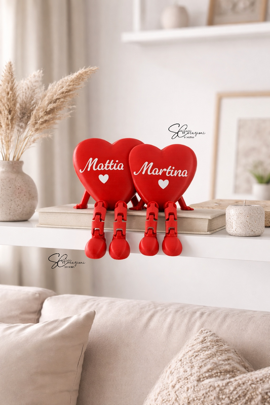 Coppia cuori personalizzati con gambe – Decorazione artigianale San Valentino