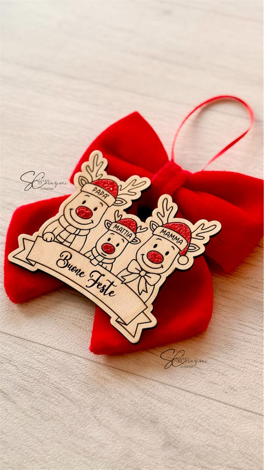 Fiocco natalizio famiglia in legno