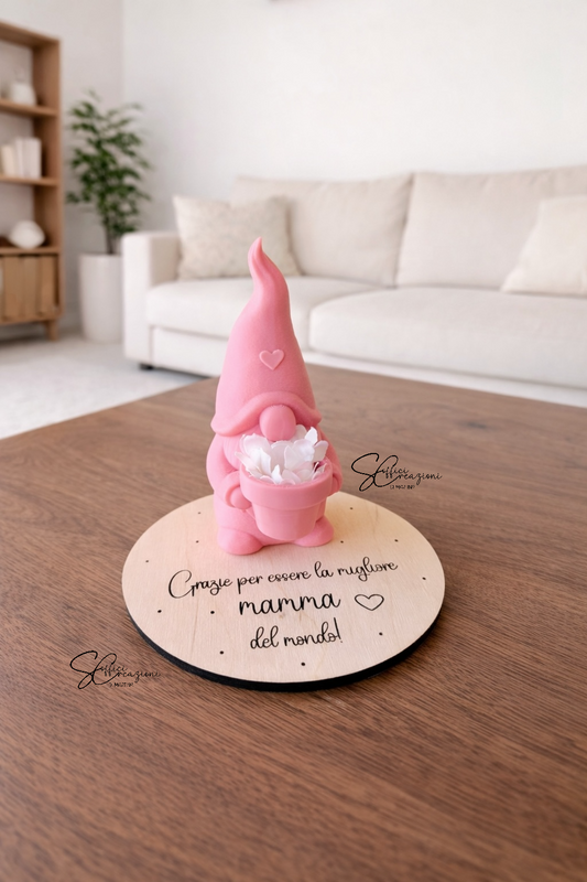 Gnomo decorativo con vaso fiori e dedica