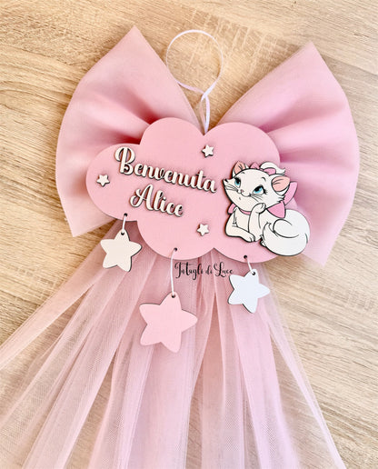 Fiocco nascita in legno minou