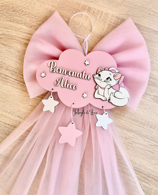 Fiocco nascita in legno minou