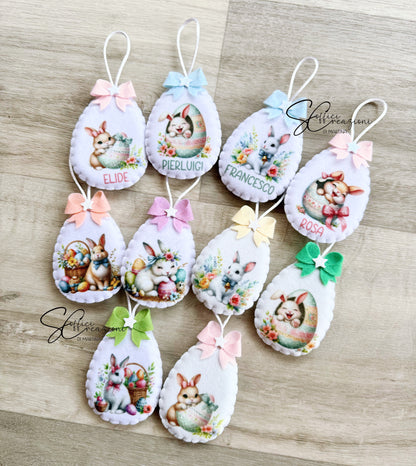 Ovetti da appendere con nome e disegni pasquali 