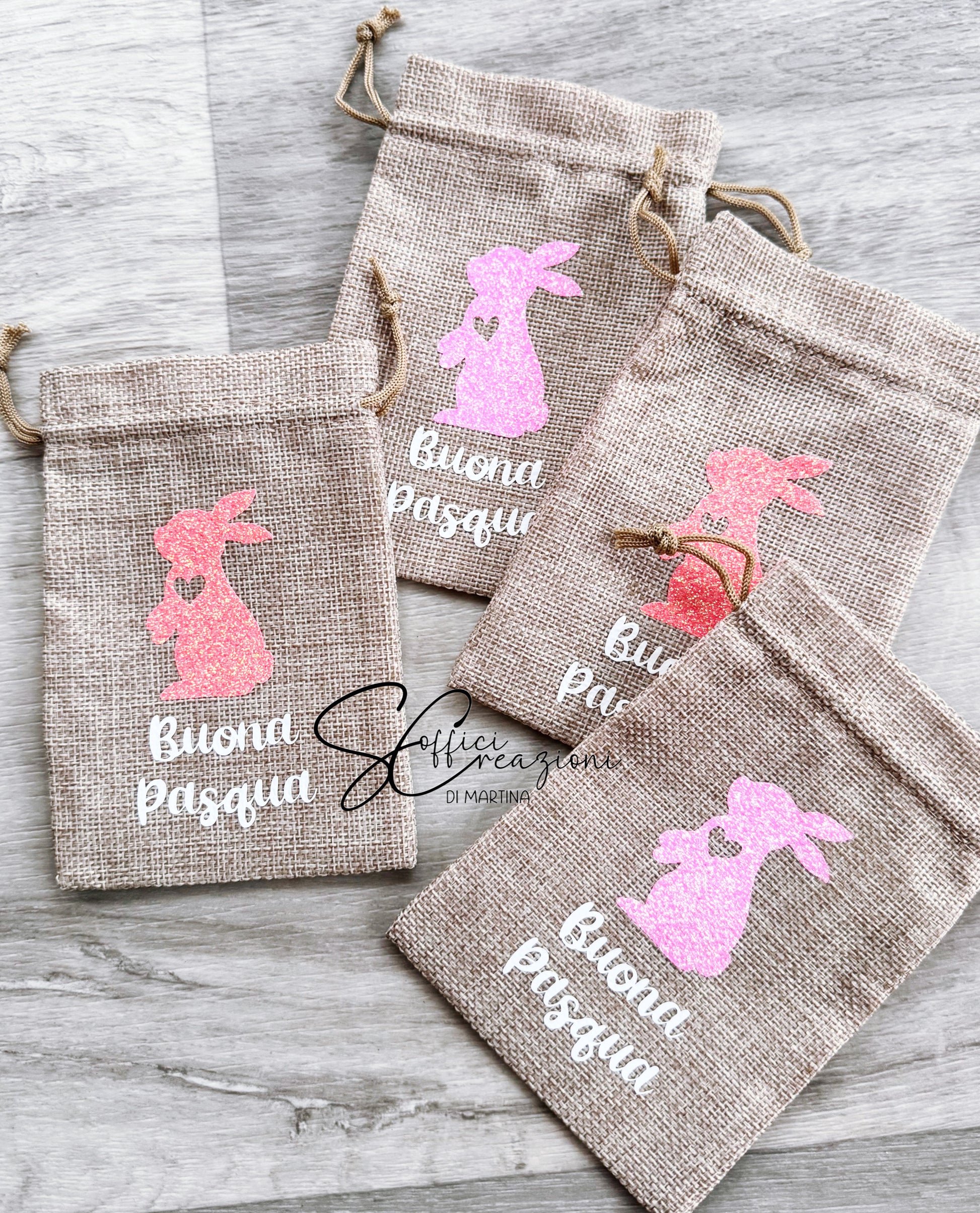 Sacchettino in juta personalizzato porta ovetti di Pasqua 