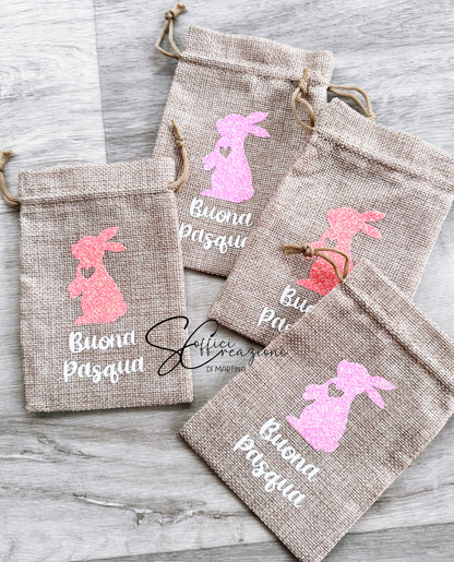 Sacchettino in juta personalizzato porta ovetti di Pasqua 