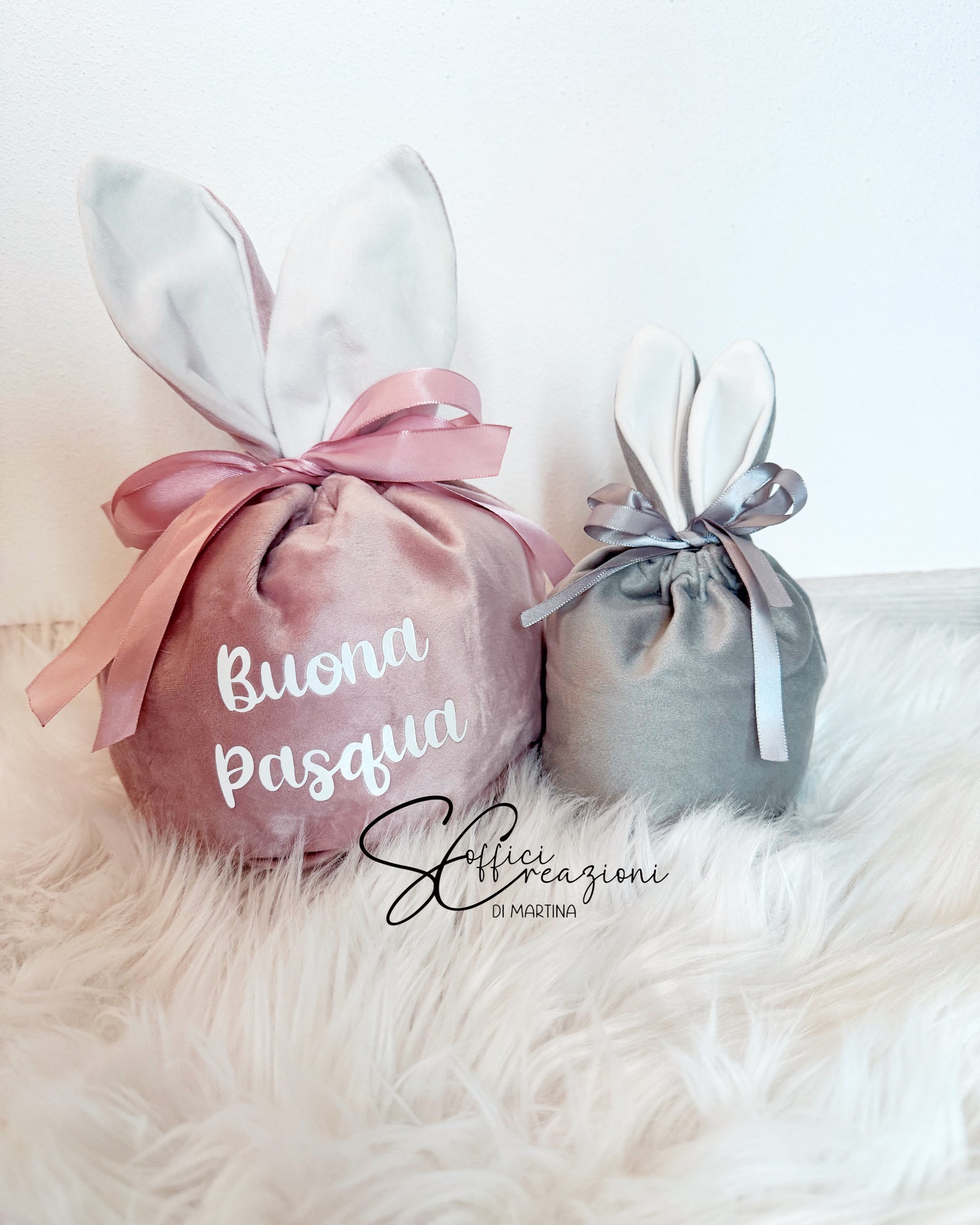 Sacchetto porta ovetti o giochi per Pasqua personalizzato a forma di coniglio 