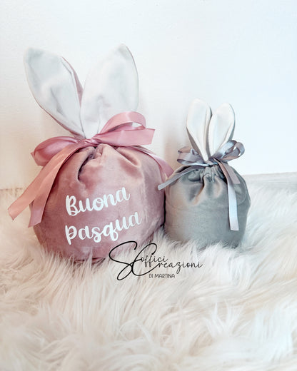 Sacchetto porta ovetti o giochi per Pasqua personalizzato a forma di coniglio 