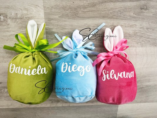 Sacchetto in velluto porta ovetti di Pasqua 